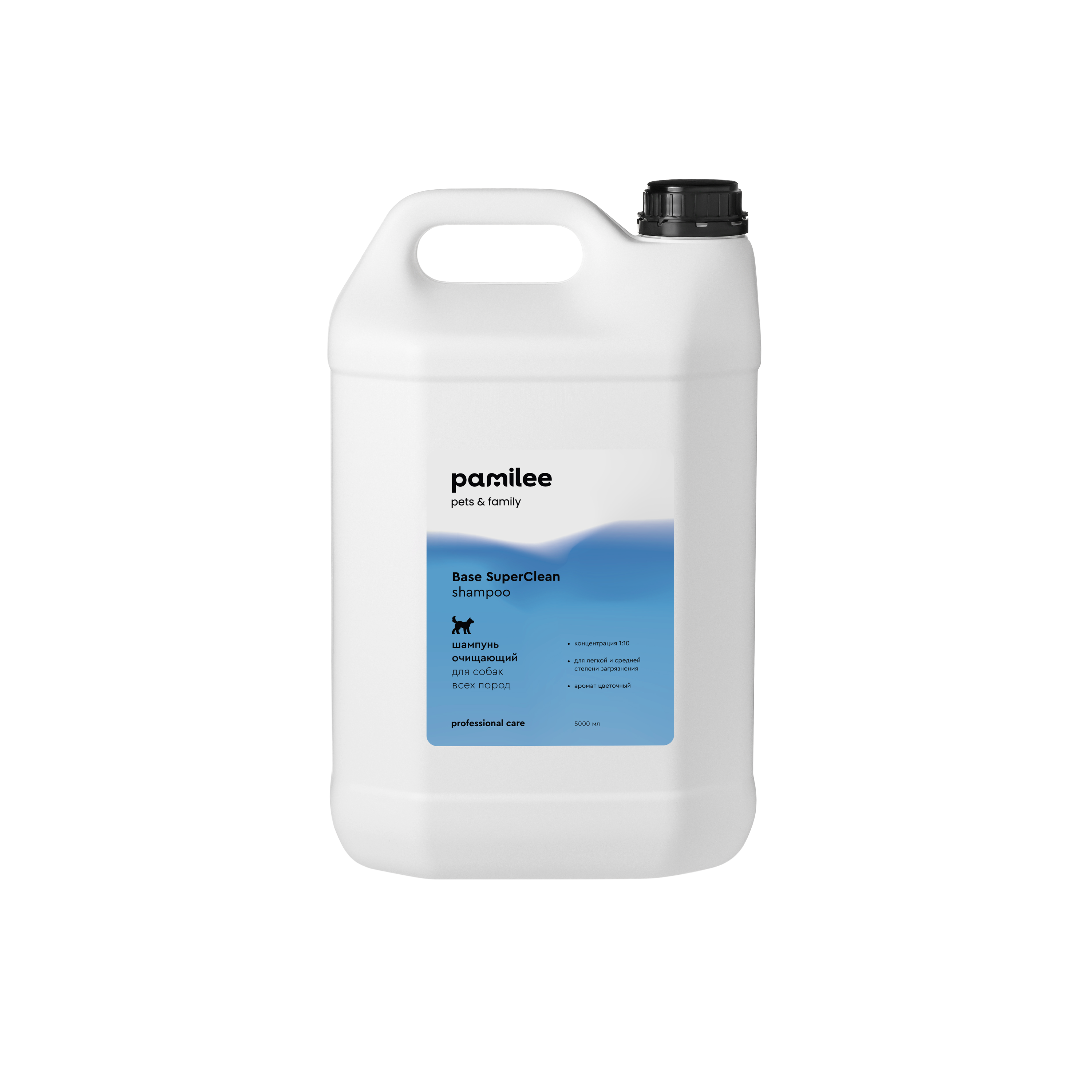 Универсальный очищающий шампунь для собак Pamilee Grooming 1:10 Base SuperClean с цветочным ароматом, 5л Универсальный очищающий шампунь для собак Pamilee Grooming 1:10 Base SuperClean с цветочным ароматом, 5л